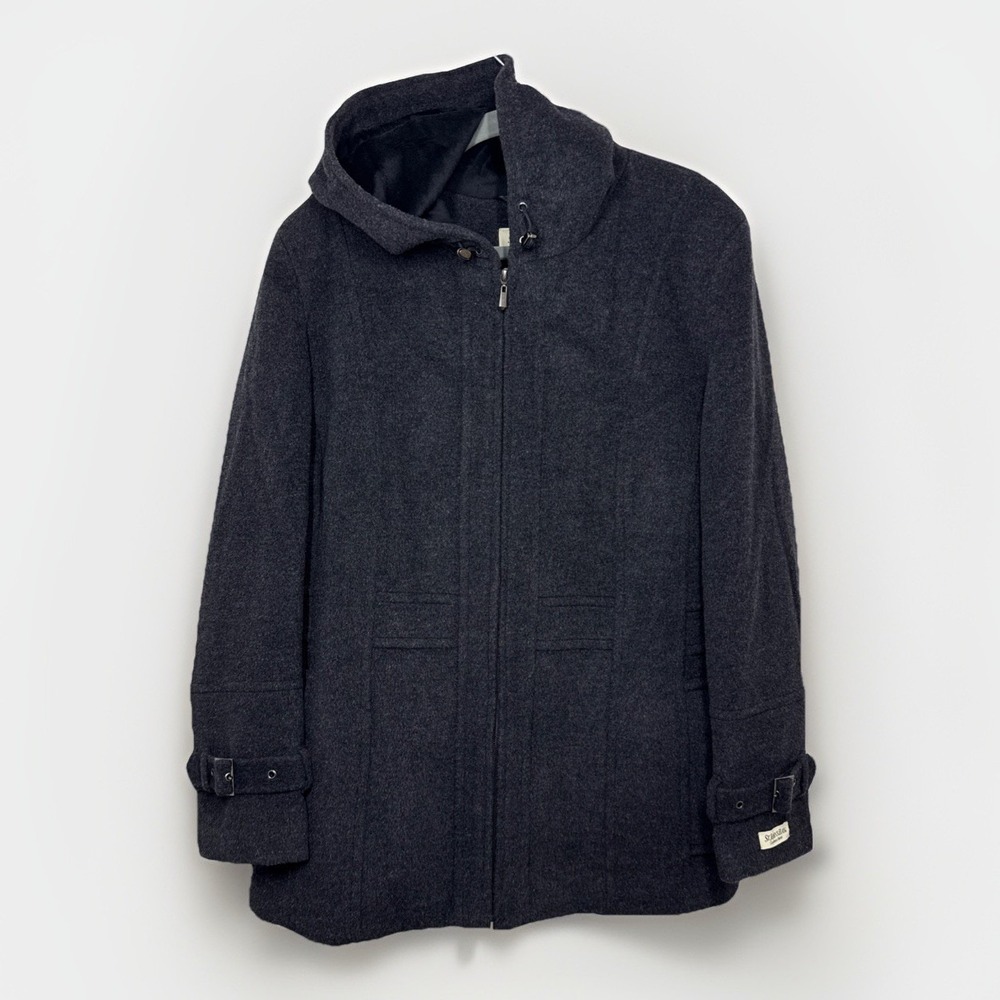 NWT St. John's Bay Wool Cashmere Blend Hooded Chore Peacoat Jacket Gray Women 2X